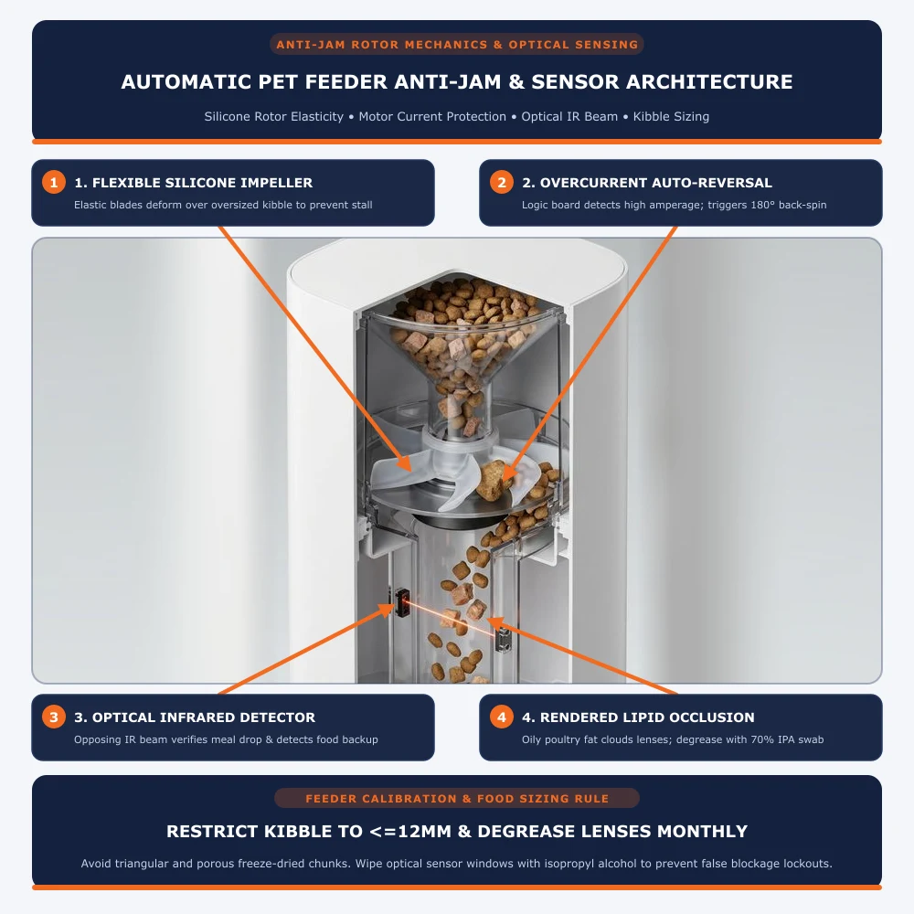 automatic pet feeder anti jam rotor sensor architecture
