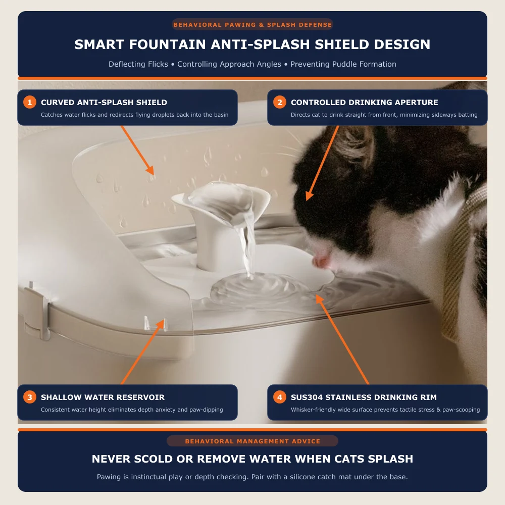 Close-up of cat drinking from PETLIBRO Dockstream smart water fountain equipped with a transparent curved anti-splash guard and SUS304 stainless steel tray