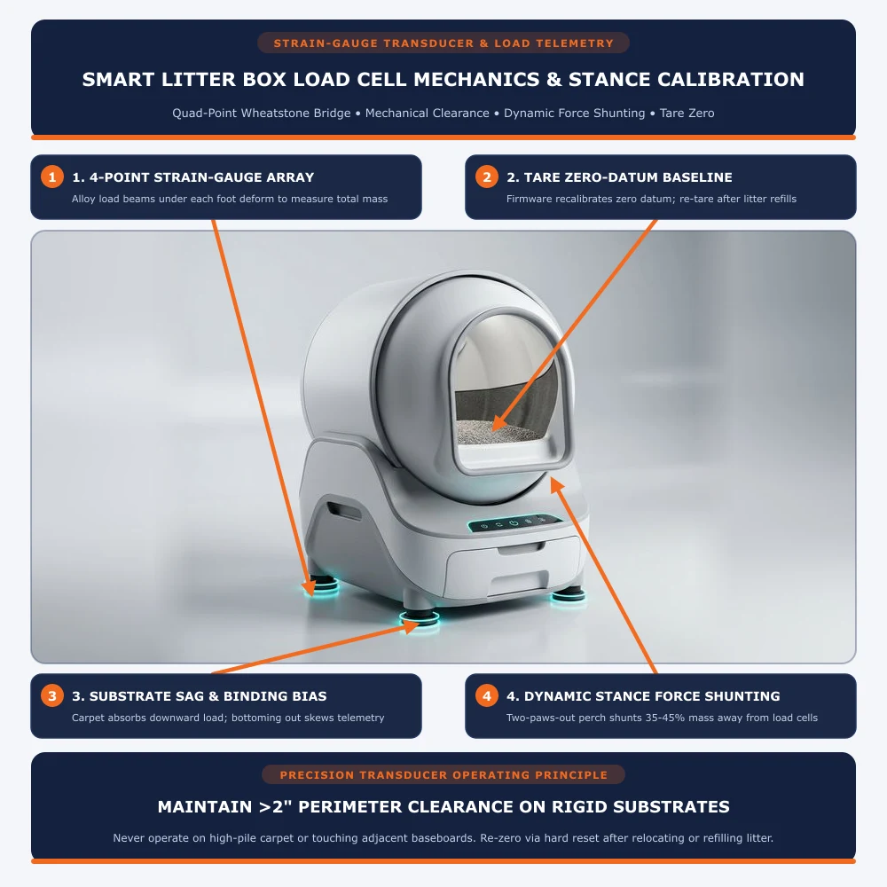 smart litter box weight sensor calibration load cell stance mechanics